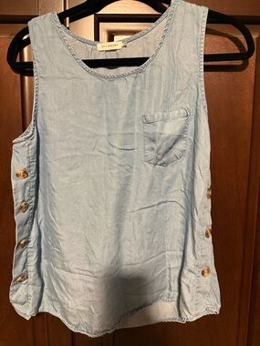 Blu Pepper Light Blue Sleeveless Tank with Side Button Detail Size S